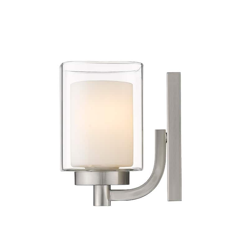 1-Light Bath Sconce Layered Clear and Frosted Glass Nickel Accent