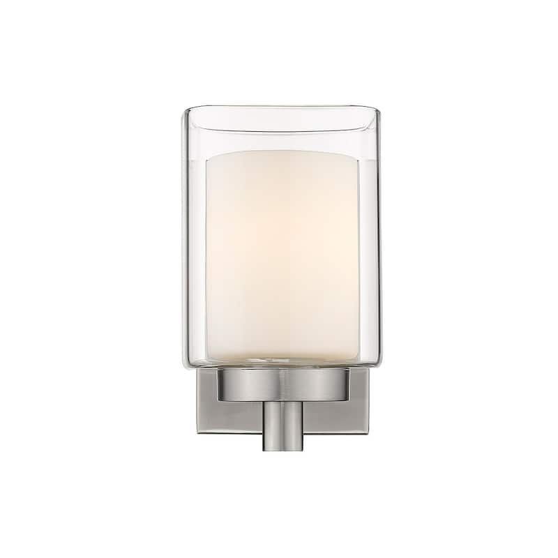 1-Light Bath Sconce Layered Clear and Frosted Glass Nickel Accent