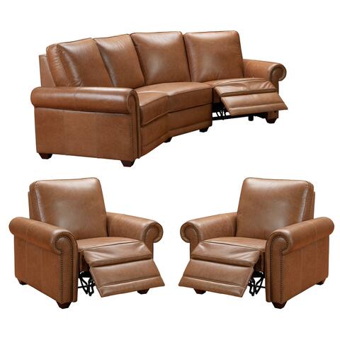 Orly Distressed Brown Leather Power Reclining Sofa and Two Chairs