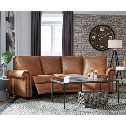 Orly Distressed Brown Top Grain Leather Power Reclining Curved Sofa