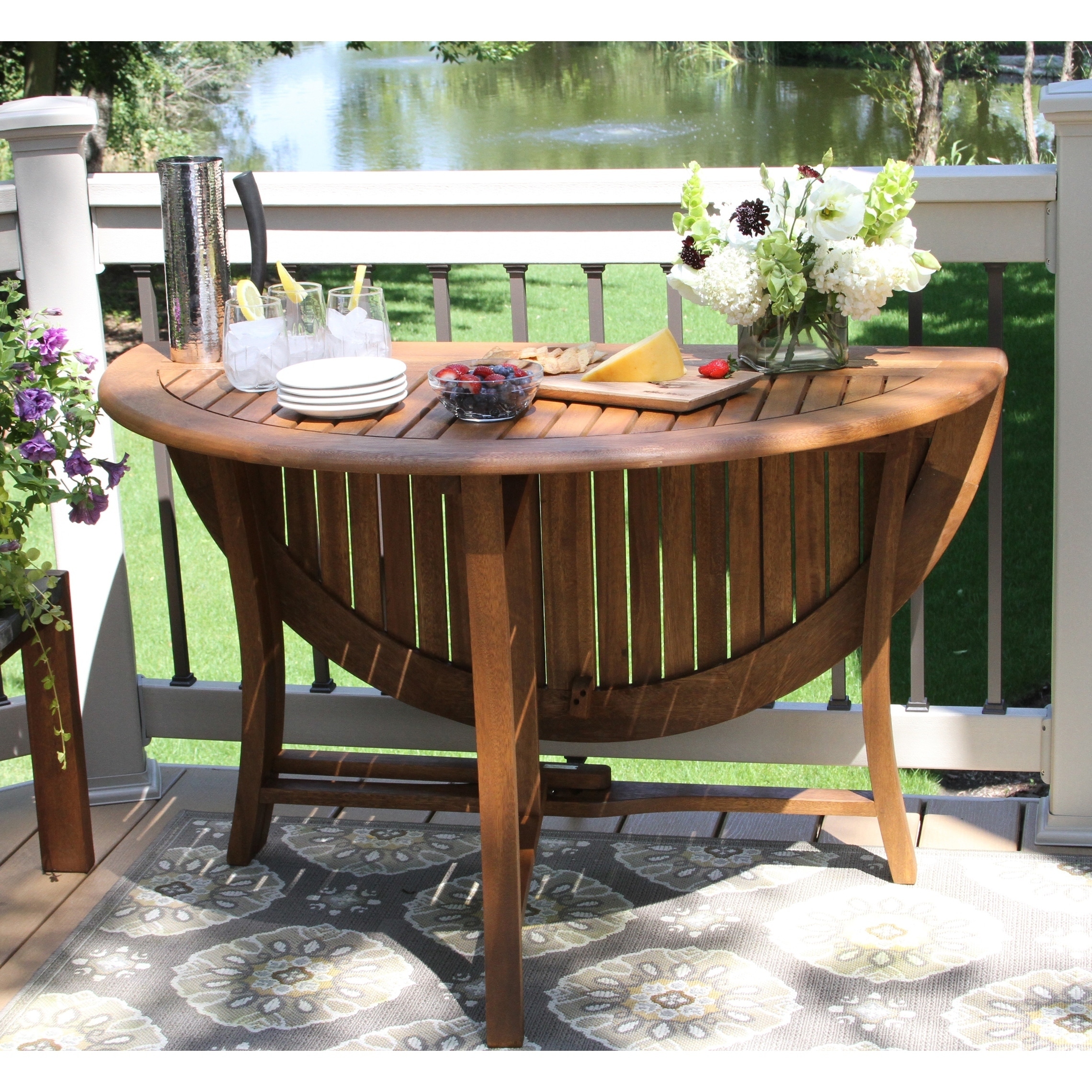 eucalyptus 43 inch round folding deck table