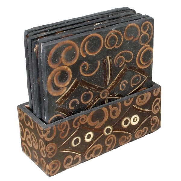 3.75" Stone Drink Coasters Set Of 4 Dark Brownish Set for Cocktail Dinning Decor 