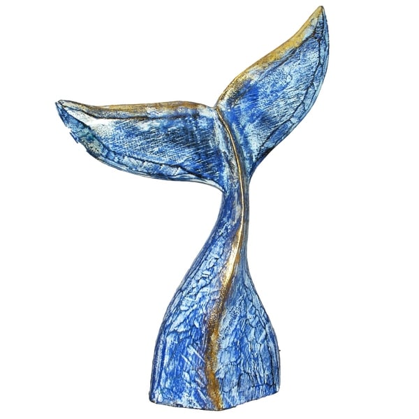 Wooden Whale Tale Statue- Blue