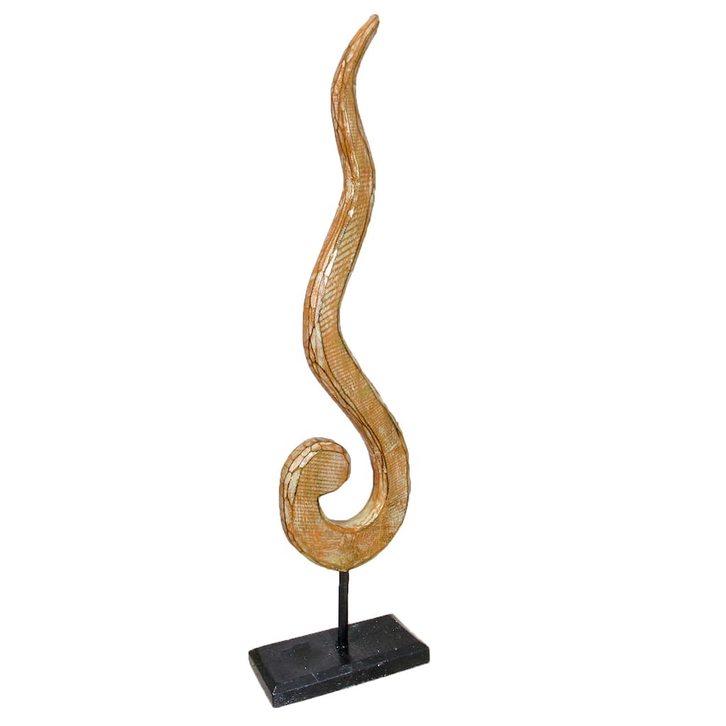 Abstract Wooden Swirl Carving on Pedestal Base- Orange