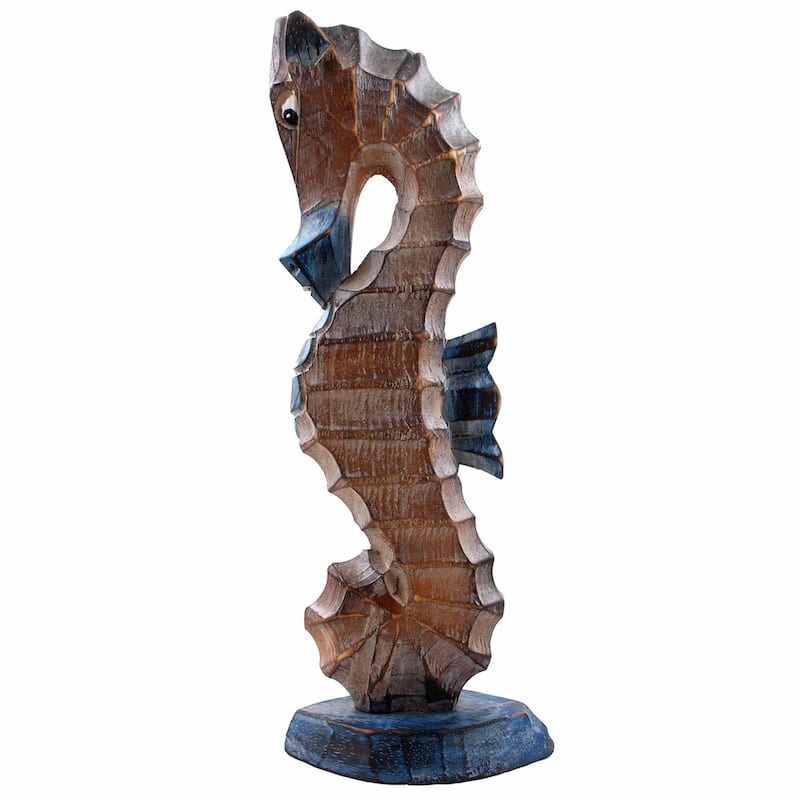 Seahorse Wood White Blue 12" - 12"