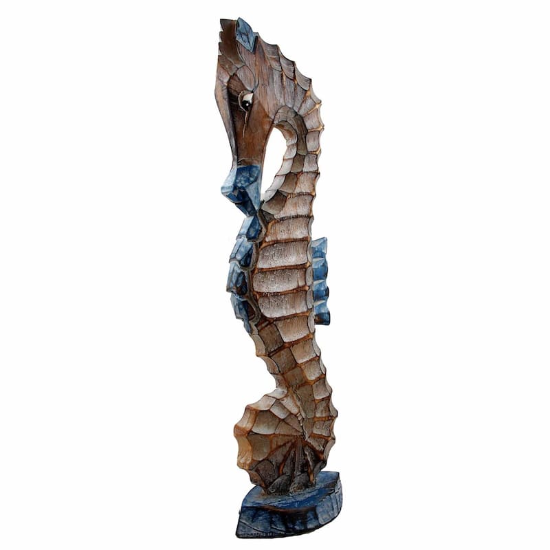 Seahorse Wood White Blue 12"