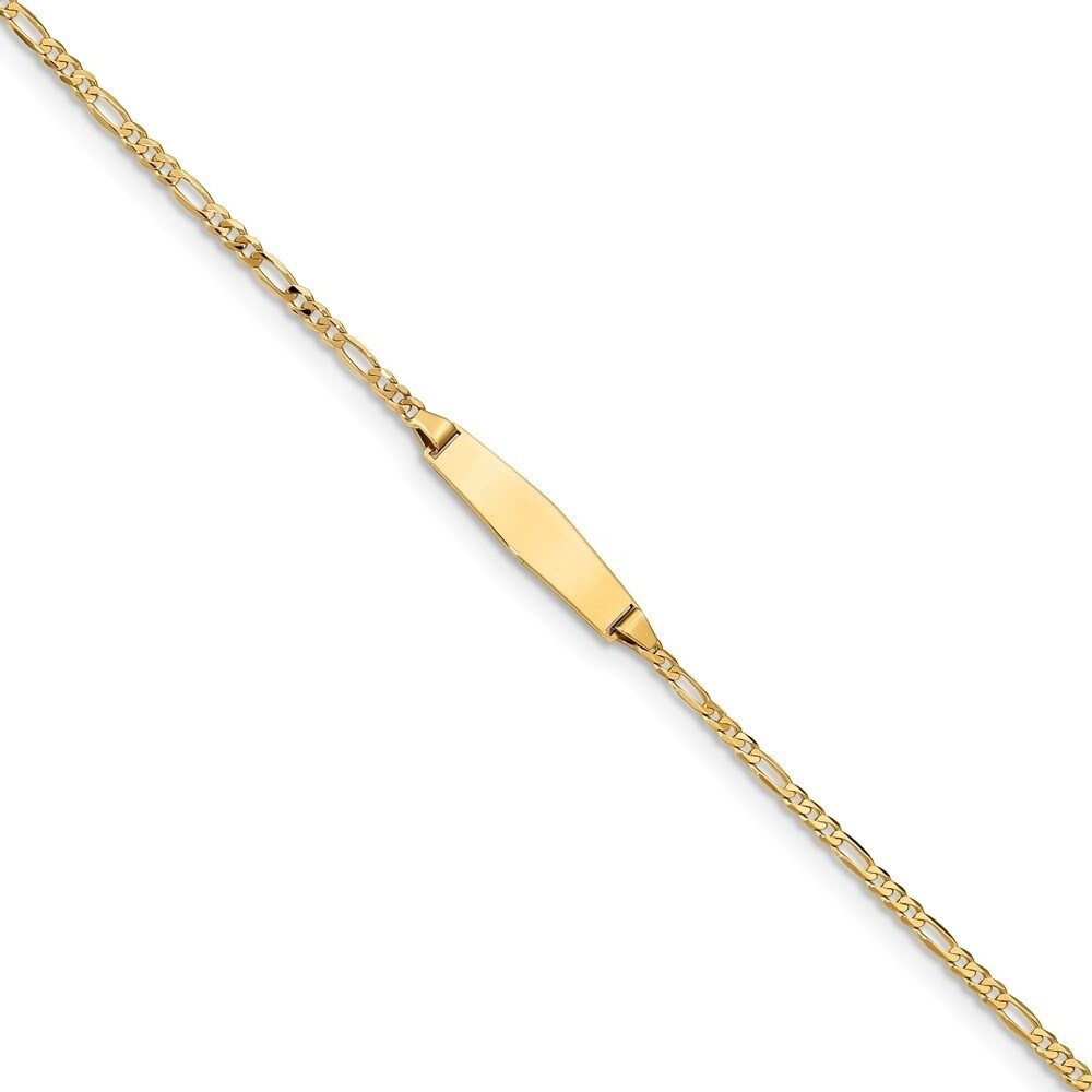 14k Yellow Gold Blue Evil Eye Engravable ID Figaro Link Bracelet