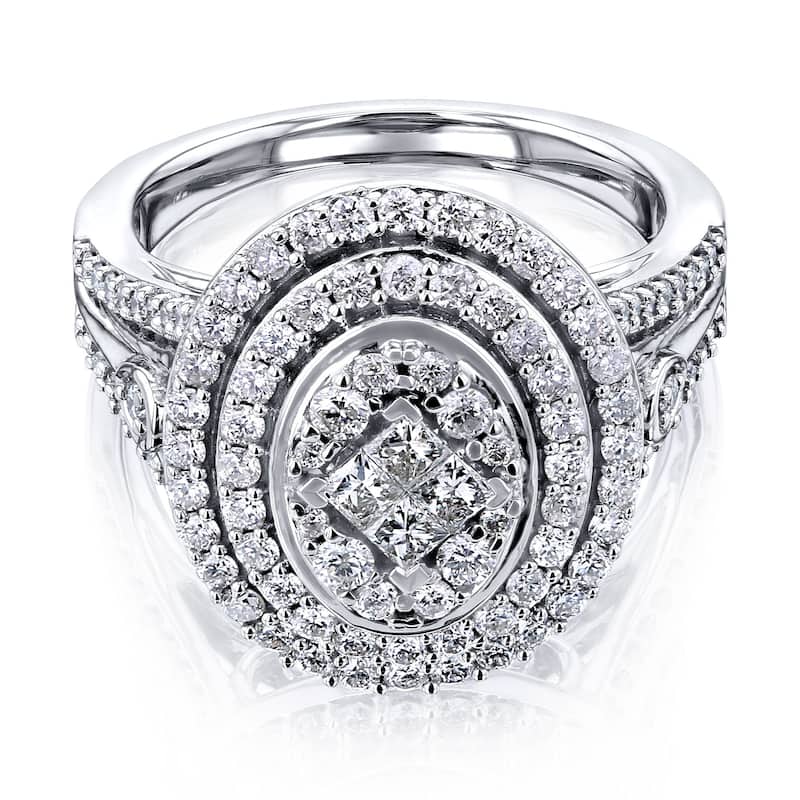 Annello by Kobelli 10k Gold 1 Carat TDW Oval Multi Diamond Cluster Split Shank Engagement Ring.
