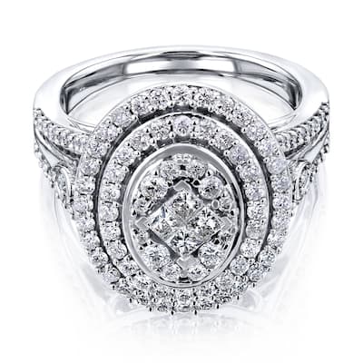 Annello by Kobelli 10k Gold 1 Carat TDW Oval Multi Diamond Cluster Split Shank Engagement Ring.