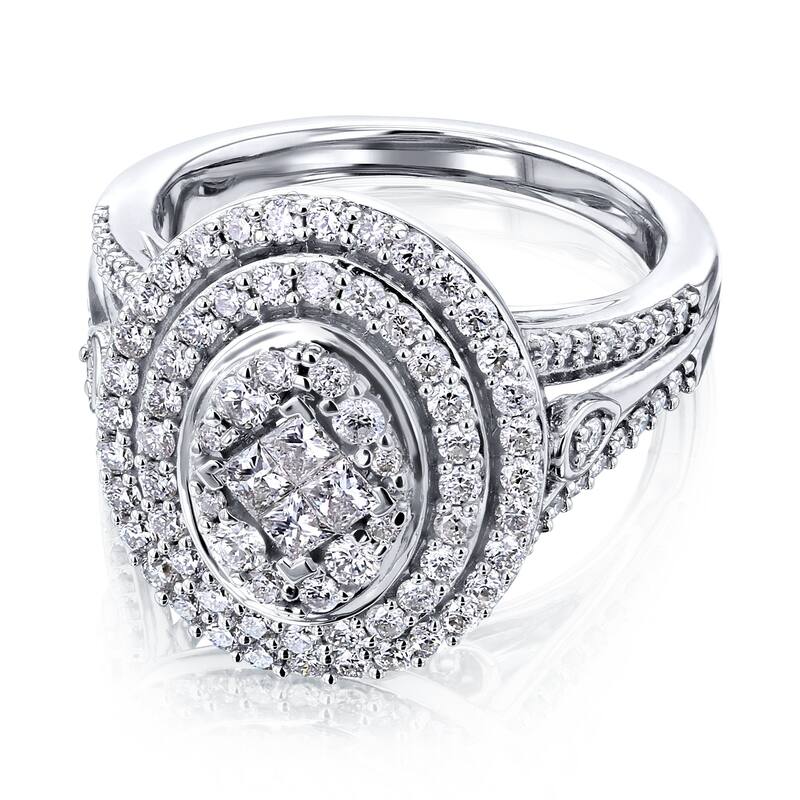 Annello by Kobelli 10k Gold 1 Carat TDW Oval Multi Diamond Cluster Split Shank Engagement Ring.