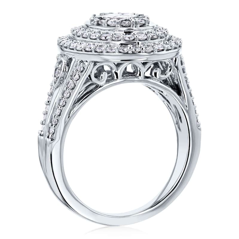 Annello by Kobelli 10k Gold 1 Carat TDW Oval Multi Diamond Cluster Split Shank Engagement Ring.