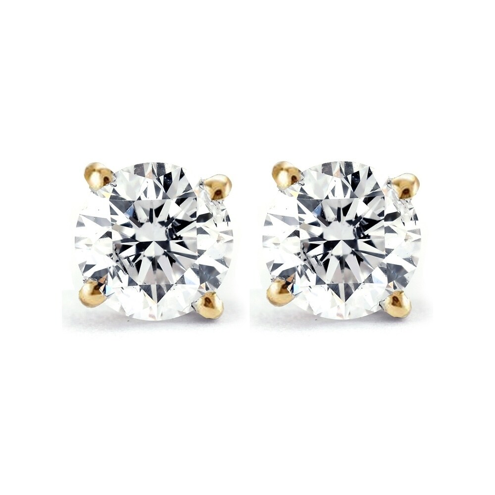 3/4cttw,Excellent Quality 14k Yellow Gold Round Diamond Simulated Cubic Zirconia SINGLE STUD Earrings 3-Prong 3/4cttw,Excellent Quality 14k Yellow Gold Round Diamond Simulated Cubic Zirconia SINGLE STUD Earrings 3-Prong