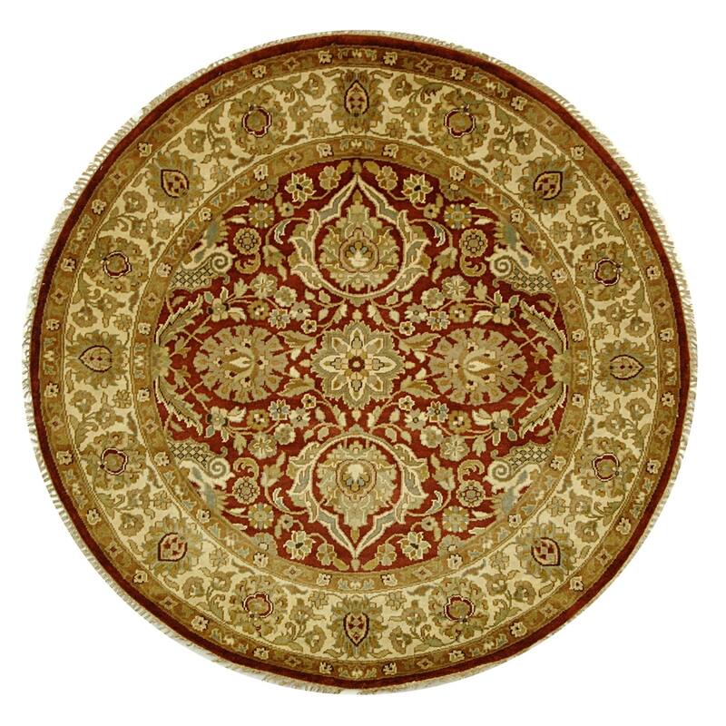 SAFAVIEH Hand-knotted Dynasty Starla Traditional Oriental Wool Rug with Fringe - 6' Round - Rust/Ivory - Round