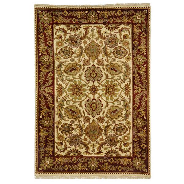 SAFAVIEH Hand-knotted Dynasty Kerri Traditional Oriental Wool Rug with Fringe - 4' x 6' - Ivory/Red - Rectangle
