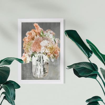 Wynwood Studio Floral and Botanical Framed Wall Art Prints 'Hydrangea Galore' Florals Home Décor - Orange, White