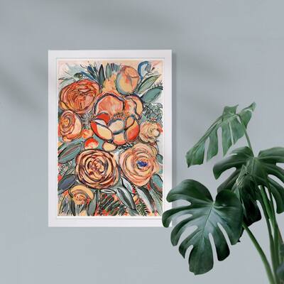 Wynwood Studio Floral and Botanical Framed Wall Art Prints 'Blessed Garden Sunset' Gardens Home Décor - Orange, Green