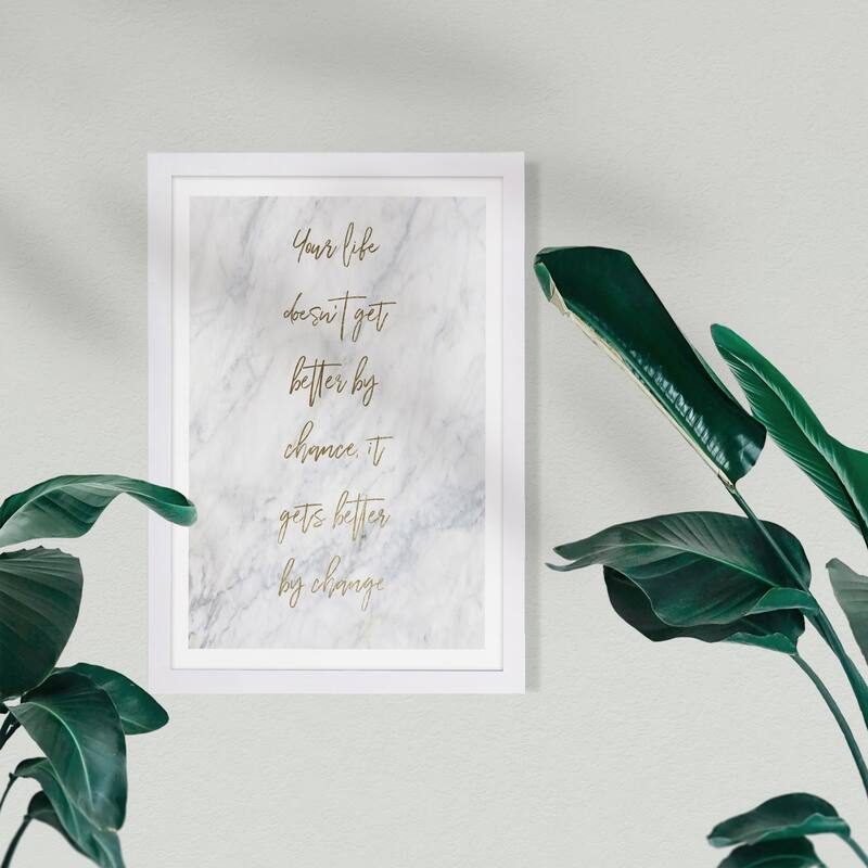 Wynwood Studio Typography and Quotes Framed Wall Art Prints 'Life Change' Motivational Quotes and Sayings - Gold, White