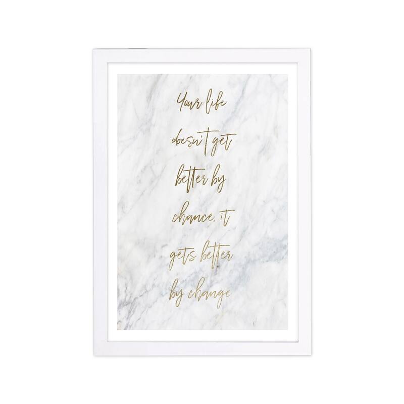 Wynwood Studio Typography and Quotes Framed Wall Art Prints 'Life Change' Motivational Quotes and Sayings - Gold, White