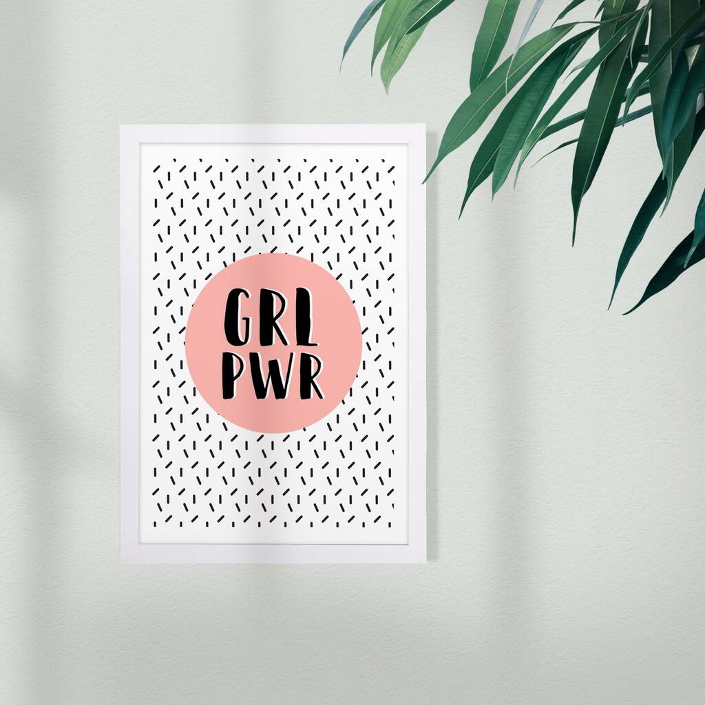 Wynwood Studio Typography and Quotes Framed Wall Art Prints 'GRL PWR' Empowered Women Quotes and Sayings - Pink, White