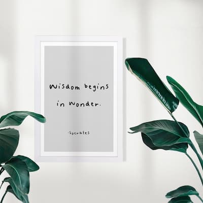 Wynwood Studio Typography and Quotes Framed Wall Art Prints 'Wisdom Wonder' Inspirational Quotes and Sayings - White, Black