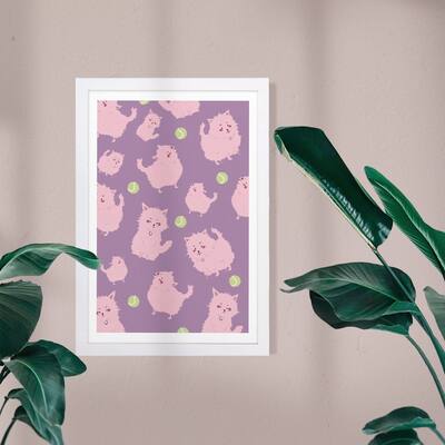 Wynwood Studio Animals Framed Wall Art Prints 'Pom Puffs' Baby Animals Home Décor - Pink, Purple