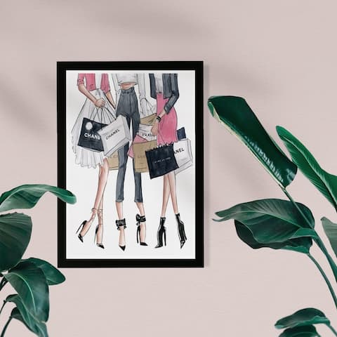 Wynwood Studio Fashion and Glam Framed Wall Art Prints 'Shopping Date' Outfits Home Décor - Pink, Black