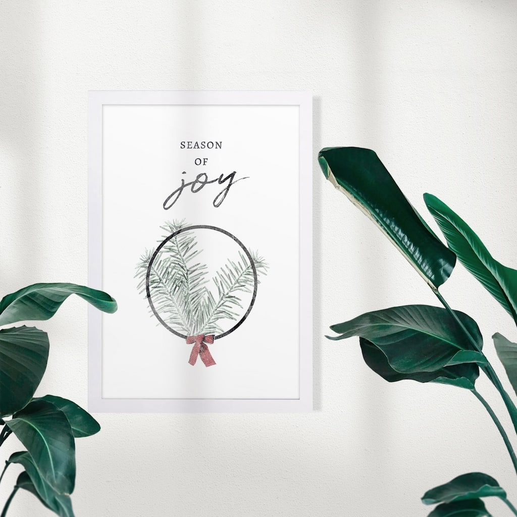 Wynwood Studio Holiday and Seasonal Framed Wall Art Prints 'Season of Joy' Christmas Home Décor - Red, Green - 13 x 19