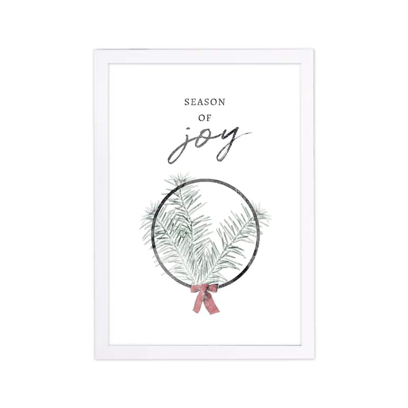 Wynwood Studio Holiday and Seasonal Framed Wall Art Prints 'Season of Joy' Christmas Home Décor - Red, Green - 13 x 19
