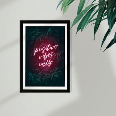 Wynwood Studio Typography and Quotes Framed Wall Art Prints 'Positive Vibes Only' Inspirational quotes - Pink, Green