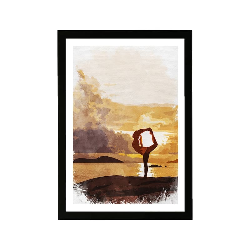 Wynwood Studio Sports and Teams Framed Wall Art Prints 'Ballance' Yoga Home Décor - Yellow, White