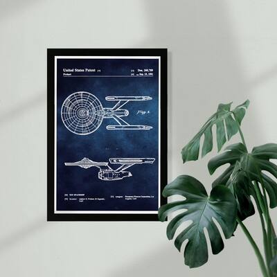 Wynwood Studio Framed Wall Art Prints 'Enterprise 1981 Blue Chalkboard'