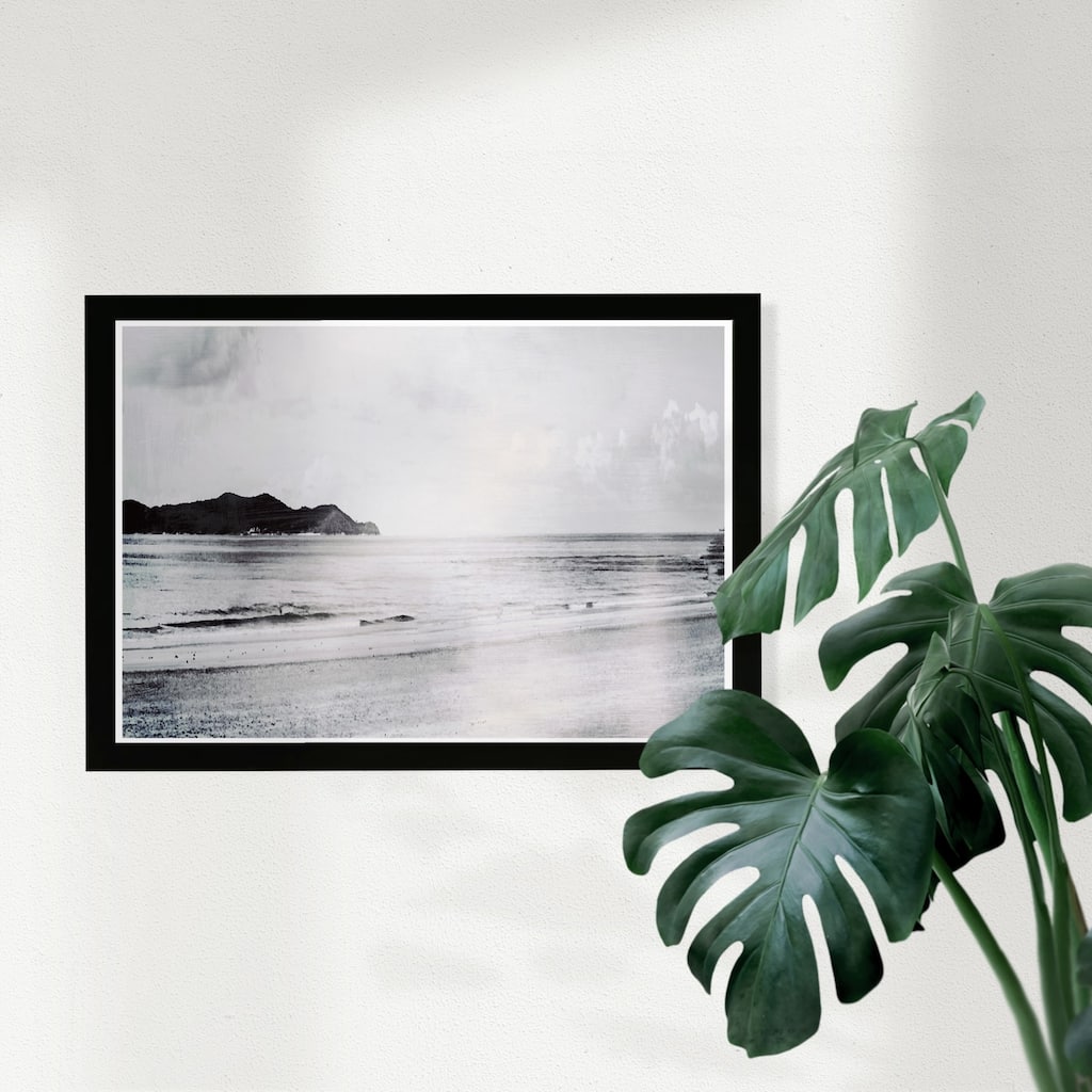 Wynwood Studio Nautical and Coastal Framed Wall Art Prints 'New Beach' Coastal Home Décor - Black, White