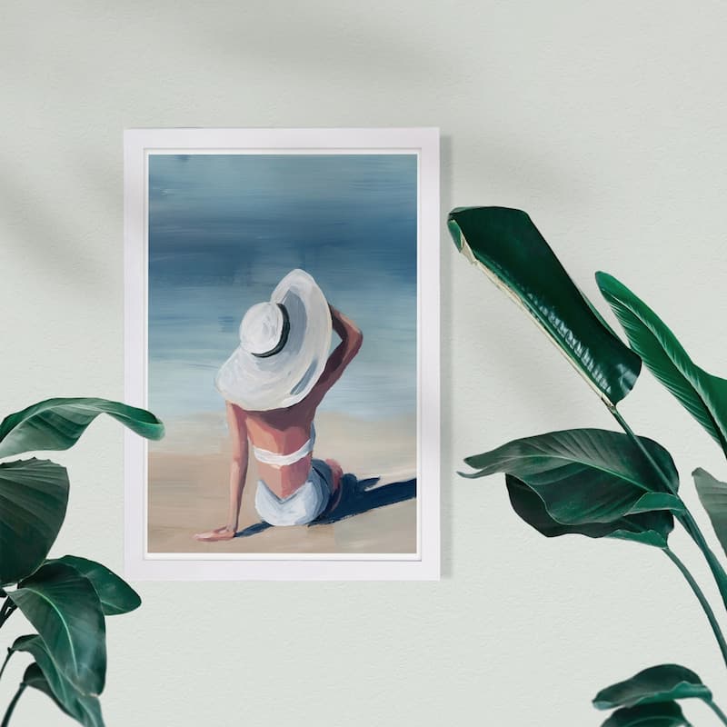 Wynwood Studio Fashion and Glam Framed Wall Art Prints 'Sun Kissed' Swimsuit Home Décor - Blue, White