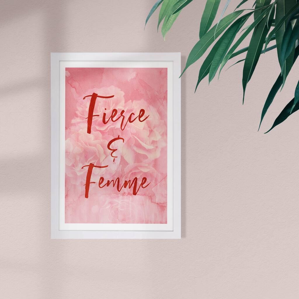 Wynwood Studio Typography and Quotes Framed Wall Art Prints 'Fierce and Femme' Empowered Women Quotes and Sayings - Red, Pink