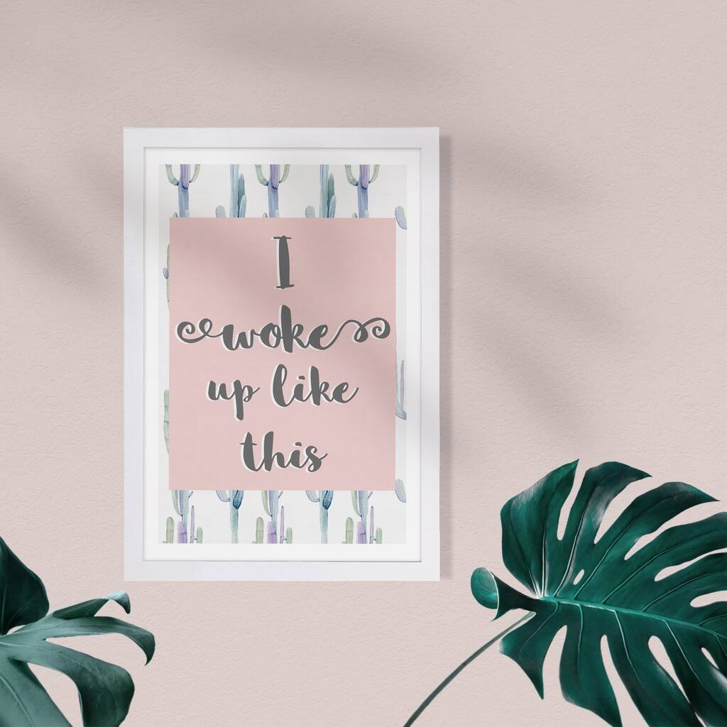 Wynwood Studio Typography and Quotes Framed Wall Art Prints 'I Woke Up Like This Blush' Beauty Quotes and Sayings - Pink, Gray