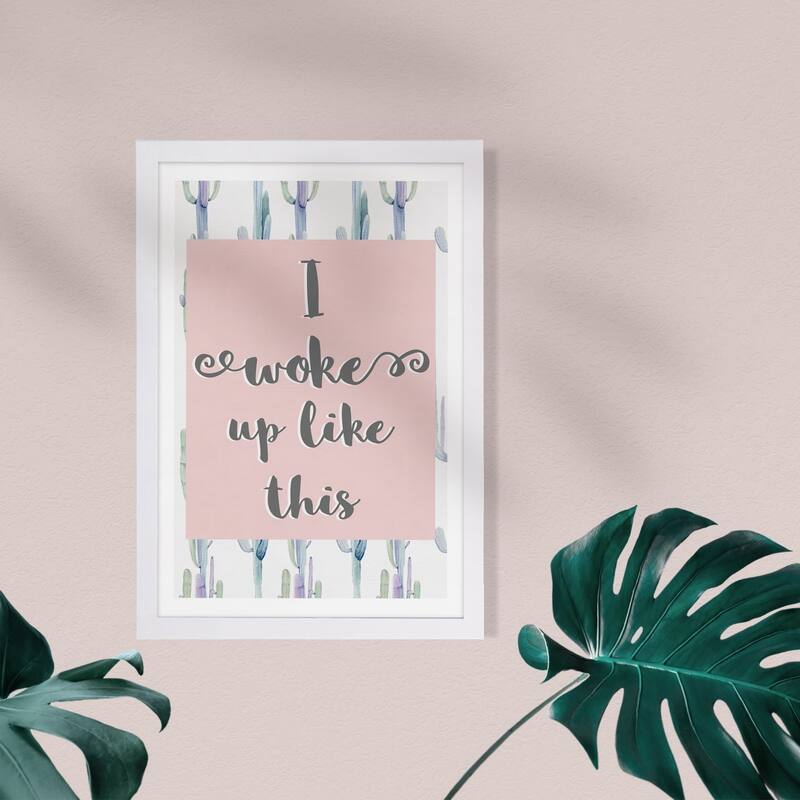 Wynwood Studio Typography and Quotes Framed Wall Art Prints 'I Woke Up Like This Blush' Beauty Quotes and Sayings - Pink, Gray
