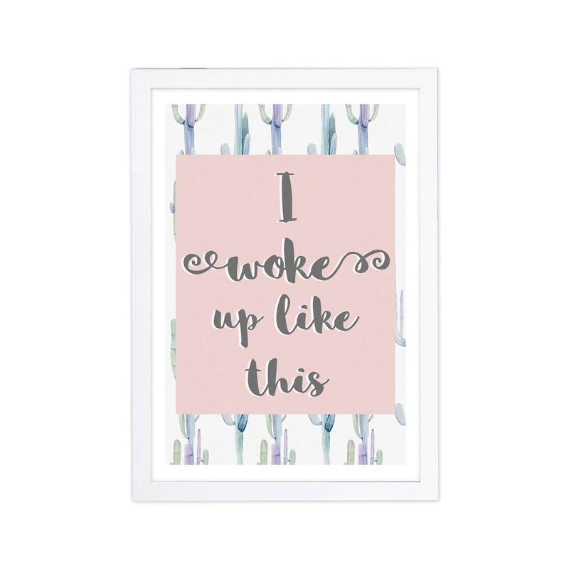 Wynwood Studio Typography and Quotes Framed Wall Art Prints 'I Woke Up Like This Blush' Beauty Quotes and Sayings - Pink, Gray