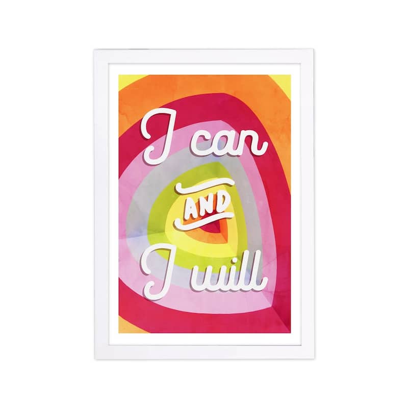 Wynwood Studio Typography and Quotes Framed Wall Art Prints 'I Can Rainbow' Motivational Quotes and Sayings - Yellow, Orange