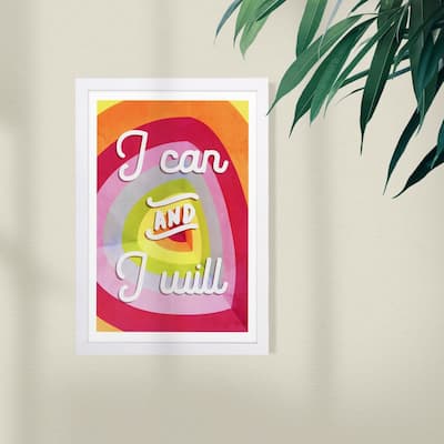 Wynwood Studio Typography and Quotes Framed Wall Art Prints 'I Can Rainbow' Motivational Quotes and Sayings - Yellow, Orange