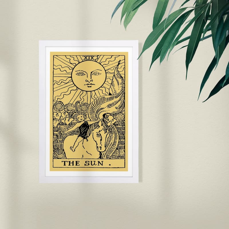 Wynwood Studio Astronomy and Space Framed Wall Art Prints 'The Sun Tarot' Sun Home Décor - Yellow, Black