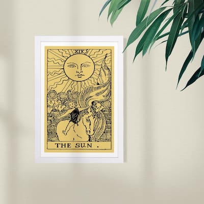 Wynwood Studio Astronomy and Space Framed Wall Art Prints 'The Sun Tarot' Sun Home Décor - Yellow, Black