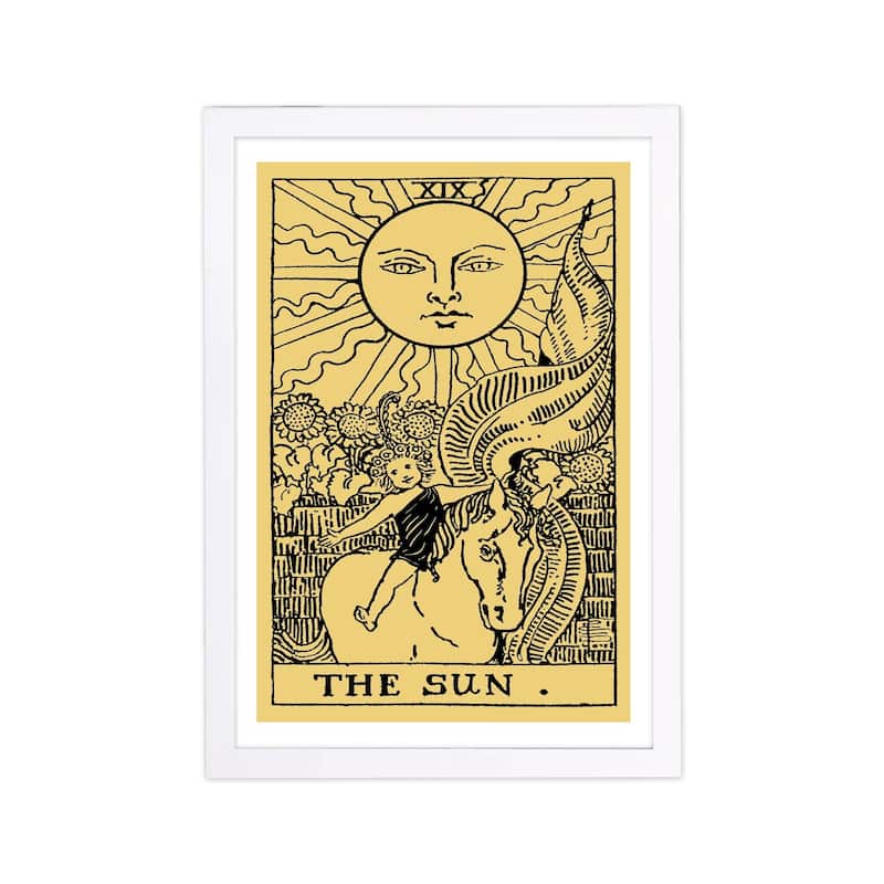 Wynwood Studio Astronomy and Space Framed Wall Art Prints 'The Sun Tarot' Sun Home Décor - Yellow, Black