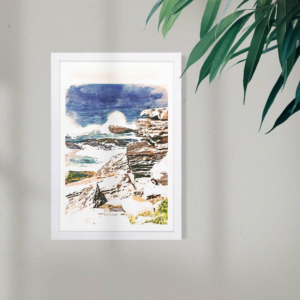 Wynwood Studio Nature and Landscape Framed Wall Art Prints 'Tides on the Coast' Desert Landscapes Home Décor - Brown, Blue