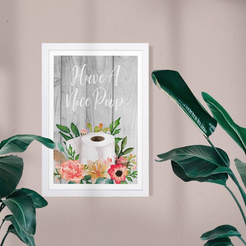 Wynwood Studio Bath and Laundry Framed Wall Art Prints 'Have a Nice Poop' Toilets Home Décor - Gray, White