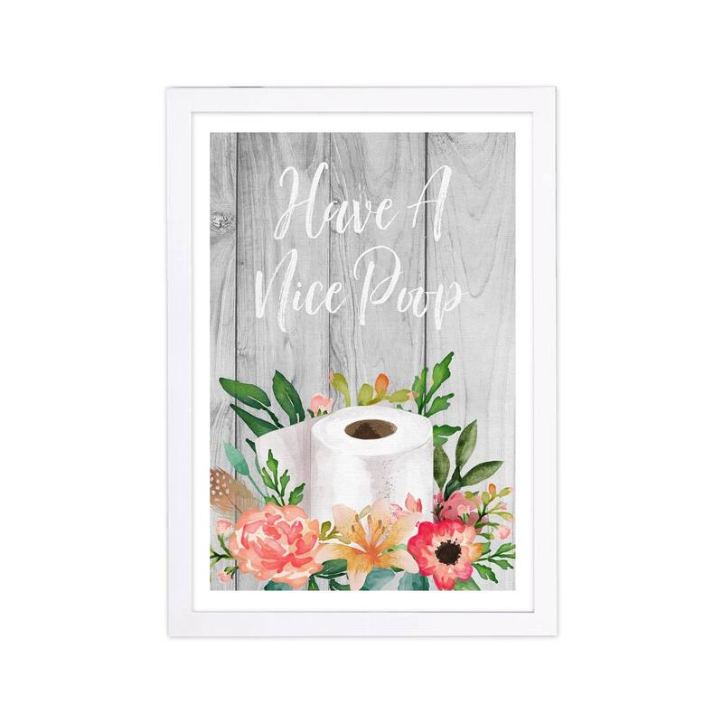 Wynwood Studio Bath and Laundry Framed Wall Art Prints 'Have a Nice Poop' Toilets Home Décor - Gray, White