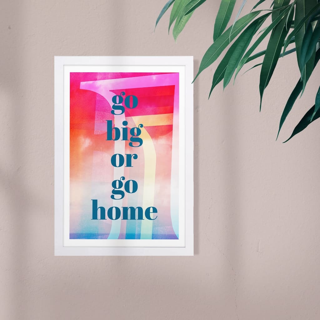 Wynwood Studio Typography and Quotes Framed Wall Art Prints 'Go Big Colors' Quotes and Sayings Home Décor - Pink, Blue