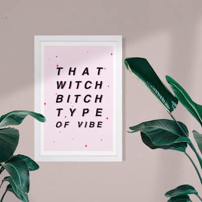 Wynwood Studio Typography and Quotes Framed Wall Art Prints 'That Witch Vibe' Funny Quotes and Sayings Home Décor - Pink, Black