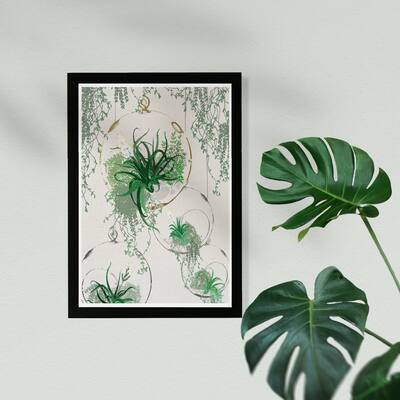 Wynwood Studio Floral and Botanical Framed Wall Art Prints 'Hanging Air Terrarium' Botanicals Home Décor - Green, White