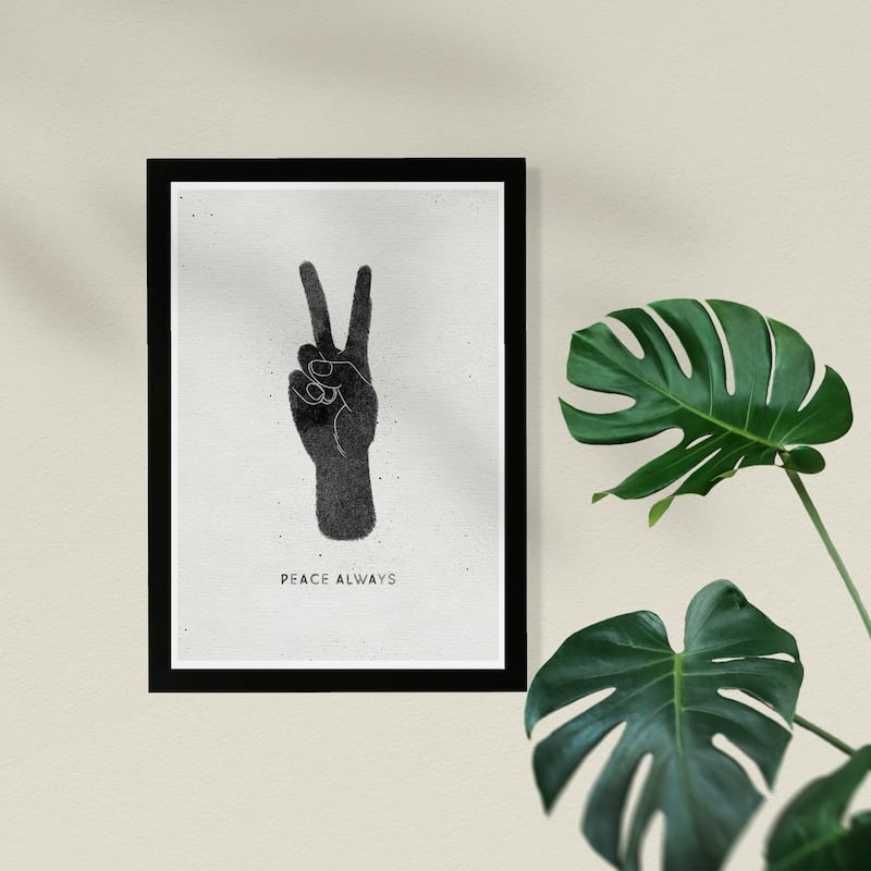 Wynwood Studio Typography and Quotes Framed Wall Art Prints 'Peace Always' Inspirational Quotes and Sayings - Black, White
