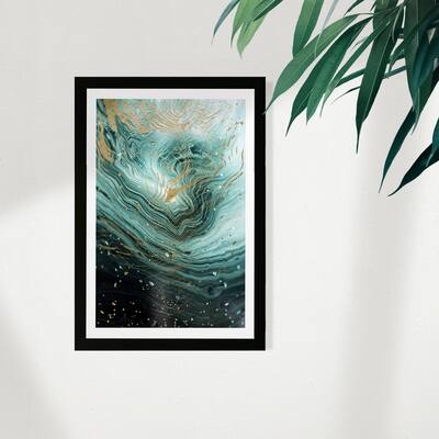 Wynwood Studio Abstract Framed Wall Art Prints 'Agate En Mint' Crystals Home Décor - Green, Gold